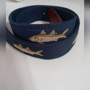 Leather Man Fish Leather and Navy blue Canvas belt Brass buckle 34